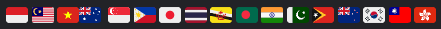Community flags: Indonesia, Malaysia, Vietnam, Australia, Singapore, Philippines, Japan, Thailand, Brunei, Bangladesh, India, Pakistan, Timor-Leste, New Zealand, South Korea, Taiwan, and Hong Kong